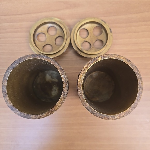 Carved Wood Toothbrush Holder Beach Tiki Palm Trees Elephants Trunks Up Set of 2 - Picture 6 of 7